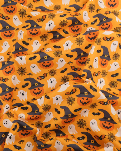 Tissu Coton Motif Halloween Citrouilles et Fantômes - Mercerine