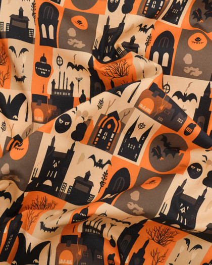 Tissu Coton Halloween Manoir Hanté - Mercerine