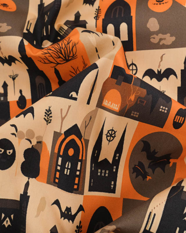 Tissu Coton Halloween Manoir Hanté - Mercerine