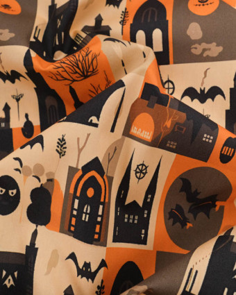 Tissu Coton Halloween Manoir Hanté - Mercerine