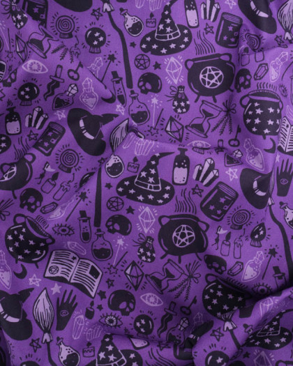 Tissu Coton Motif Halloween Sorcellerie Violet - Mercerine