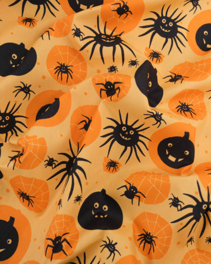 Tissu Halloween Motif Citrouilles et Araignées  - Mercerine