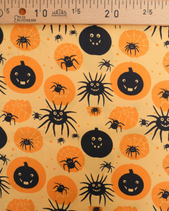 Tissu Halloween Motif Citrouilles et Araignées  - Mercerine