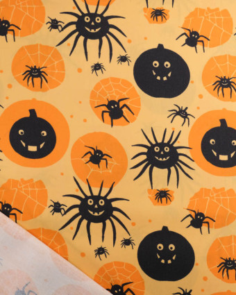 Tissu Halloween Motif Citrouilles et Araignées  - Mercerine