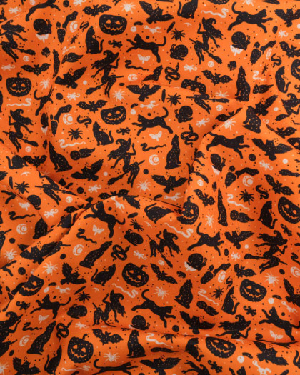 Tissu Coton Halloween Orange Motif Sorcières et Citrouilles - Mercerine