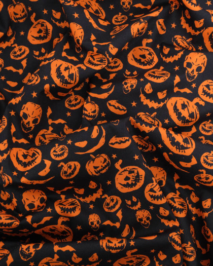 Tissu Halloween Motif Citrouilles Fond Noir - Mercerine