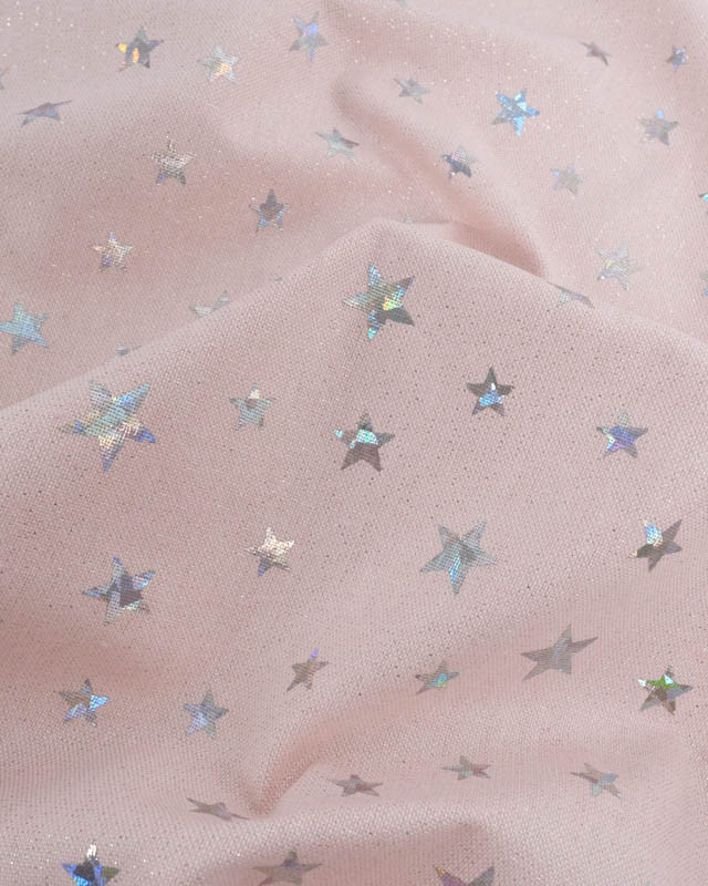 Tissu pailleté rose étoiles brillantes - Mercerine