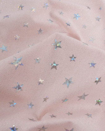 Tissu pailleté rose étoiles brillantes - Mercerine