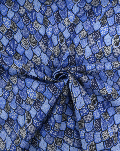 Cretonne de Coton Imprimé Japonisant Bleu - Mercerine