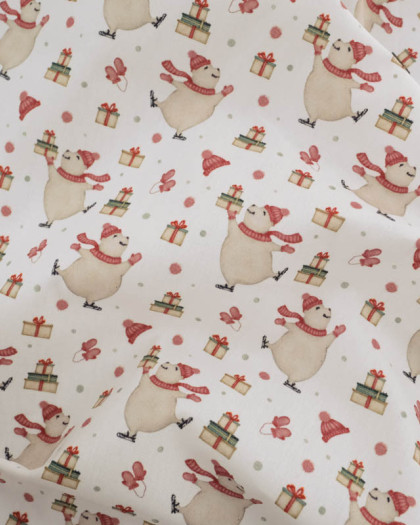 Tissu Coton Noël Ours Patin à Glace - Mercerine