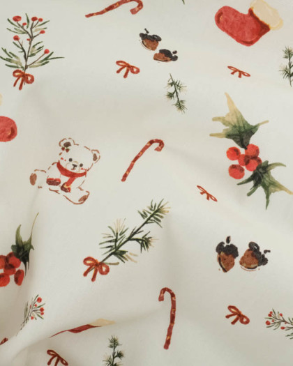 Tissu Coton Noël Ecru Nounours - Mercerine
