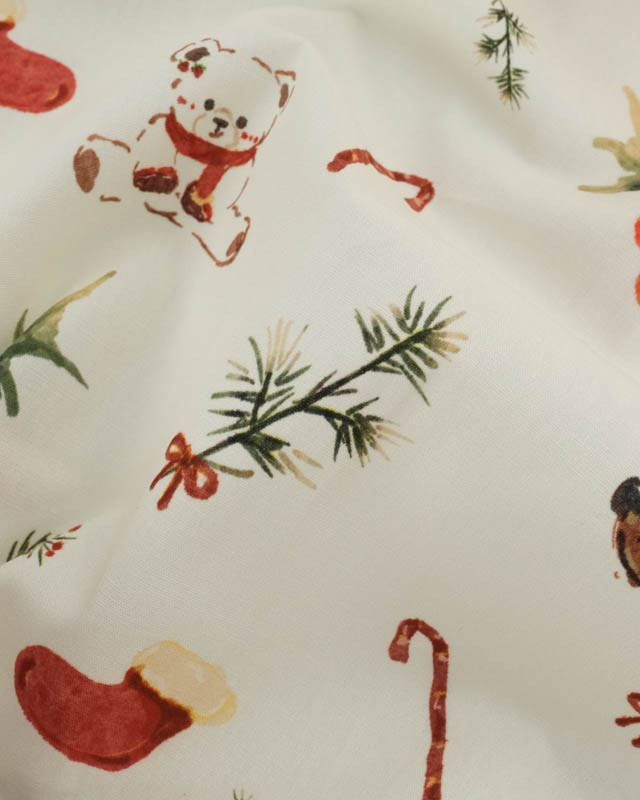 Tissu Coton Noël Ecru Nounours - Mercerine