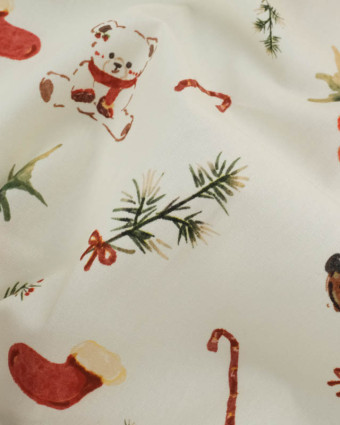 Tissu Coton Noël Ecru Nounours - Mercerine