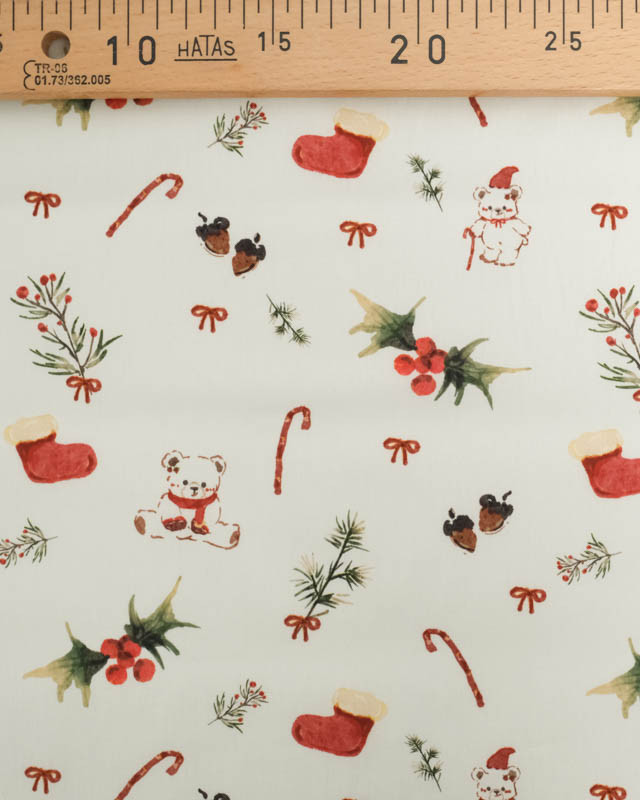 Tissu Coton Noël Ecru Nounours - Mercerine