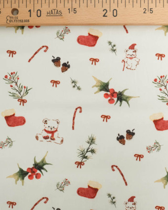 Tissu Coton Noël Ecru Nounours - Mercerine