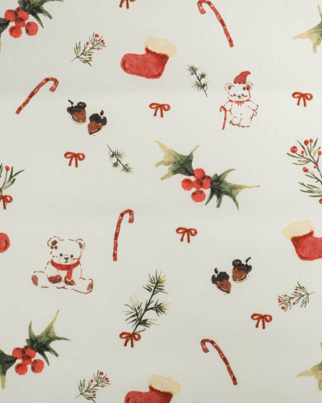 Tissu Coton Noël Ecru Nounours - Mercerine