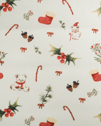Tissu Coton Noël Ecru Nounours - Mercerine