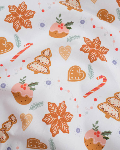 Tissu Noël Coton Blanc Biscuits à la Cannelle - Mercerine