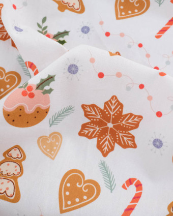 Tissu Noël Coton Blanc Biscuits à la Cannelle - Mercerine