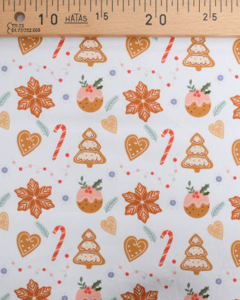 Tissu Noël Coton Blanc Biscuits à la Cannelle - Mercerine