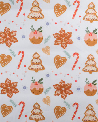 Tissu Noël Coton Blanc Biscuits à la Cannelle - Mercerine