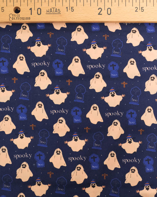Coton Halloween Spooky Bleu Marine - Mercerine