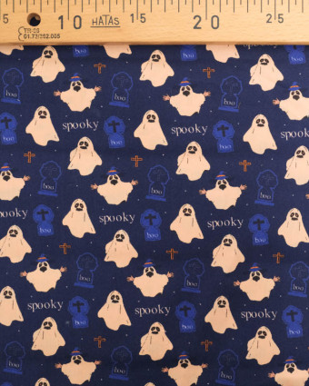 Coton Halloween Spooky Bleu Marine - Mercerine