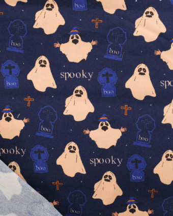 Coton Halloween Spooky Bleu Marine - Mercerine
