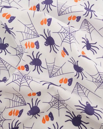 Tissu Halloween Coton Blanc Motif Violet Araignée - Mercerine