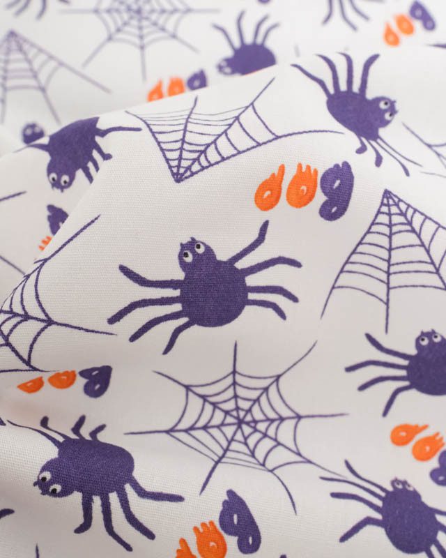 Tissu Halloween Coton Blanc Motif Violet Araignée - Mercerine