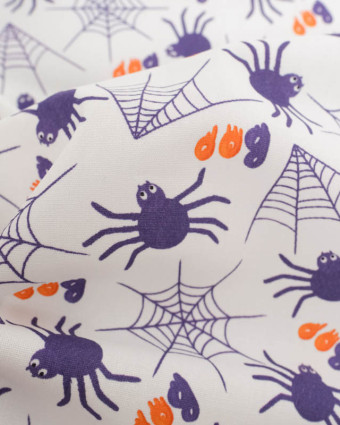 Tissu Halloween Coton Blanc Motif Violet Araignée - Mercerine
