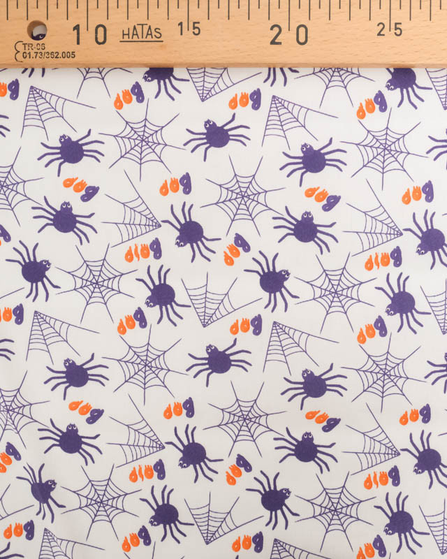 Tissu Halloween Coton Blanc Motif Violet Araignée - Mercerine