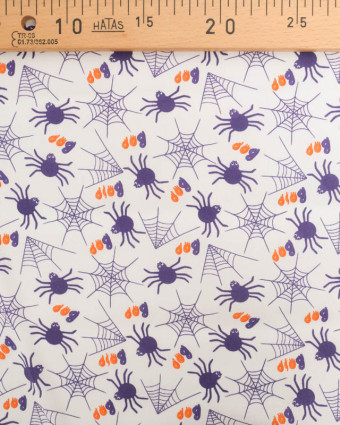 Tissu Halloween Coton Blanc Motif Violet Araignée - Mercerine