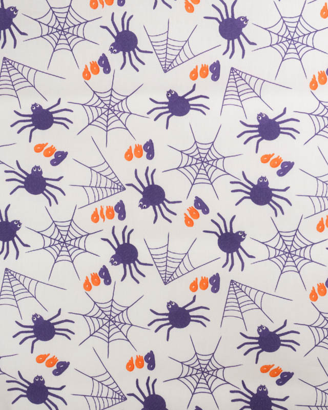 Tissu Halloween Coton Blanc Motif Violet Araignée - Mercerine