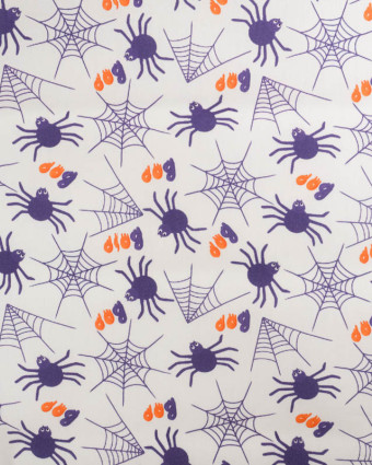 Tissu Halloween Coton Blanc Motif Violet Araignée - Mercerine