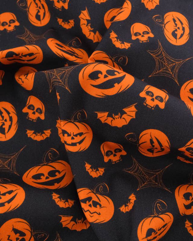 Tissu Halloween Coton Citrouilles Fond Noir - Mercerine
