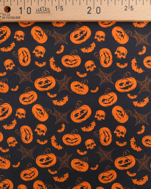 Tissu Halloween Coton Citrouilles Fond Noir - Mercerine