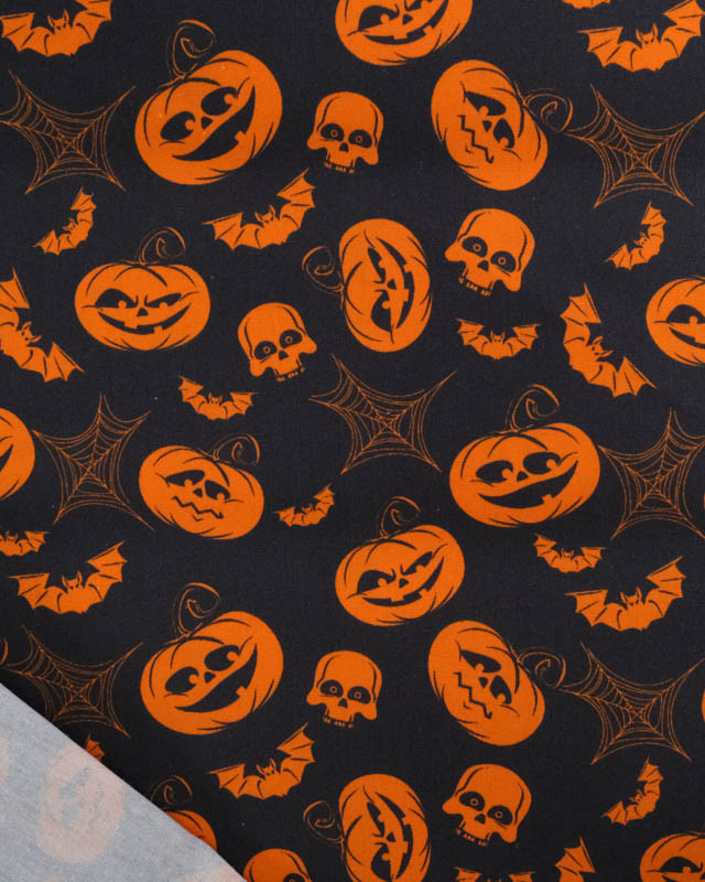 Tissu Halloween Coton Citrouilles Fond Noir - Mercerine