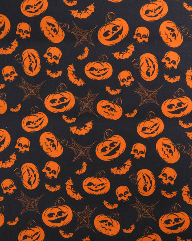 Tissu Halloween Coton Citrouilles Fond Noir - Mercerine