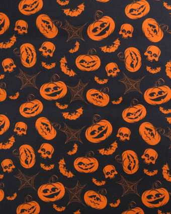 Tissu Halloween Coton Citrouilles Fond Noir - Mercerine