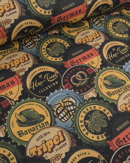 Tissu Aspect Lin Motif Capsule de Bière - Mercerine