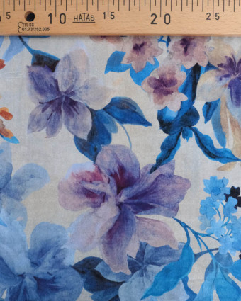 Satin de Viscose Imprimé Fleuri Romantique Bleu - Mercerine