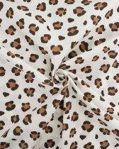 Popeline de Coton Ecrue Motif Léopard Caramel