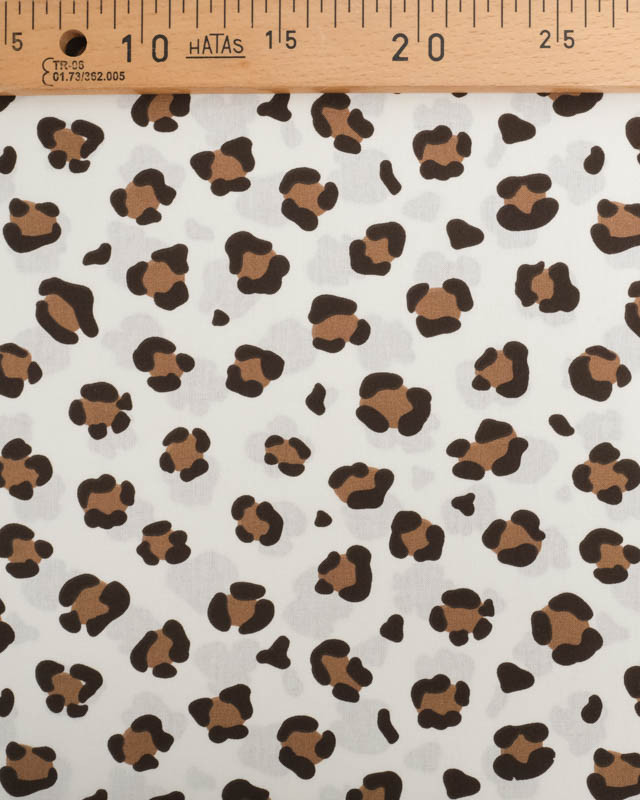 Popeline de Coton Ecrue Motif Léopard Caramel - Mercerine