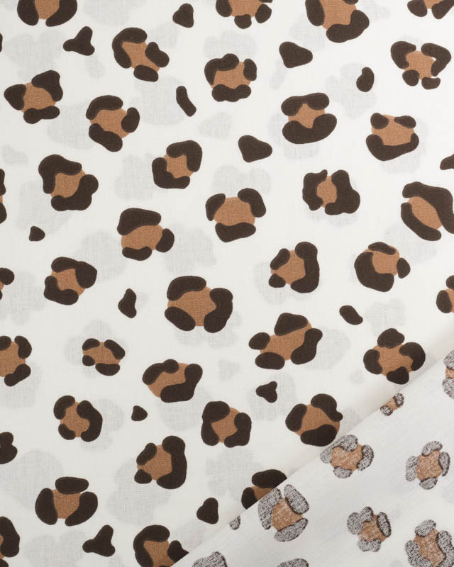 Popeline de Coton Ecrue Motif Léopard Caramel - Mercerine