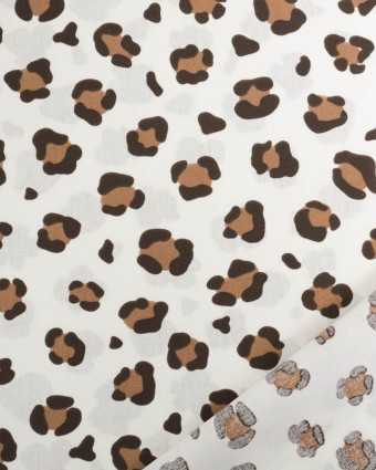 Popeline de Coton Ecrue Motif Léopard Caramel - Mercerine