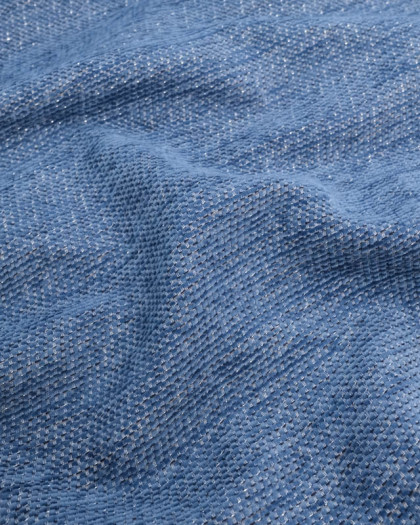 Tissu Jacquard Velours Bleu Lurex Argent - Mercerine