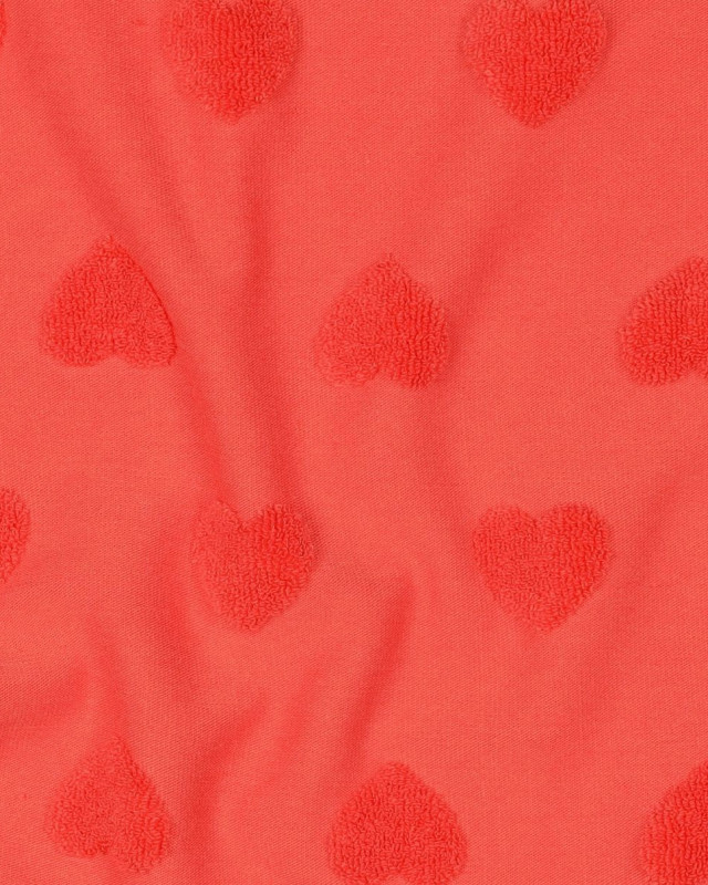 Tissu Jersey Petits Cœurs en Eponge Corail - Mercerine