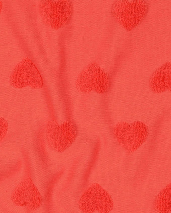 Tissu Jersey Petits Cœurs en Eponge Corail - Mercerine