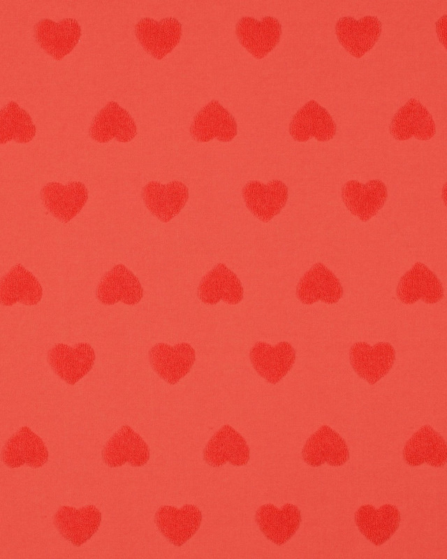 Tissu Jersey Petits Cœurs en Eponge Corail - Mercerine